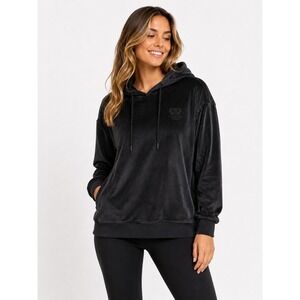 Lauren Ralph Lauren Velour Hoodie Pullover Black Label Tonal Logo Women's L
